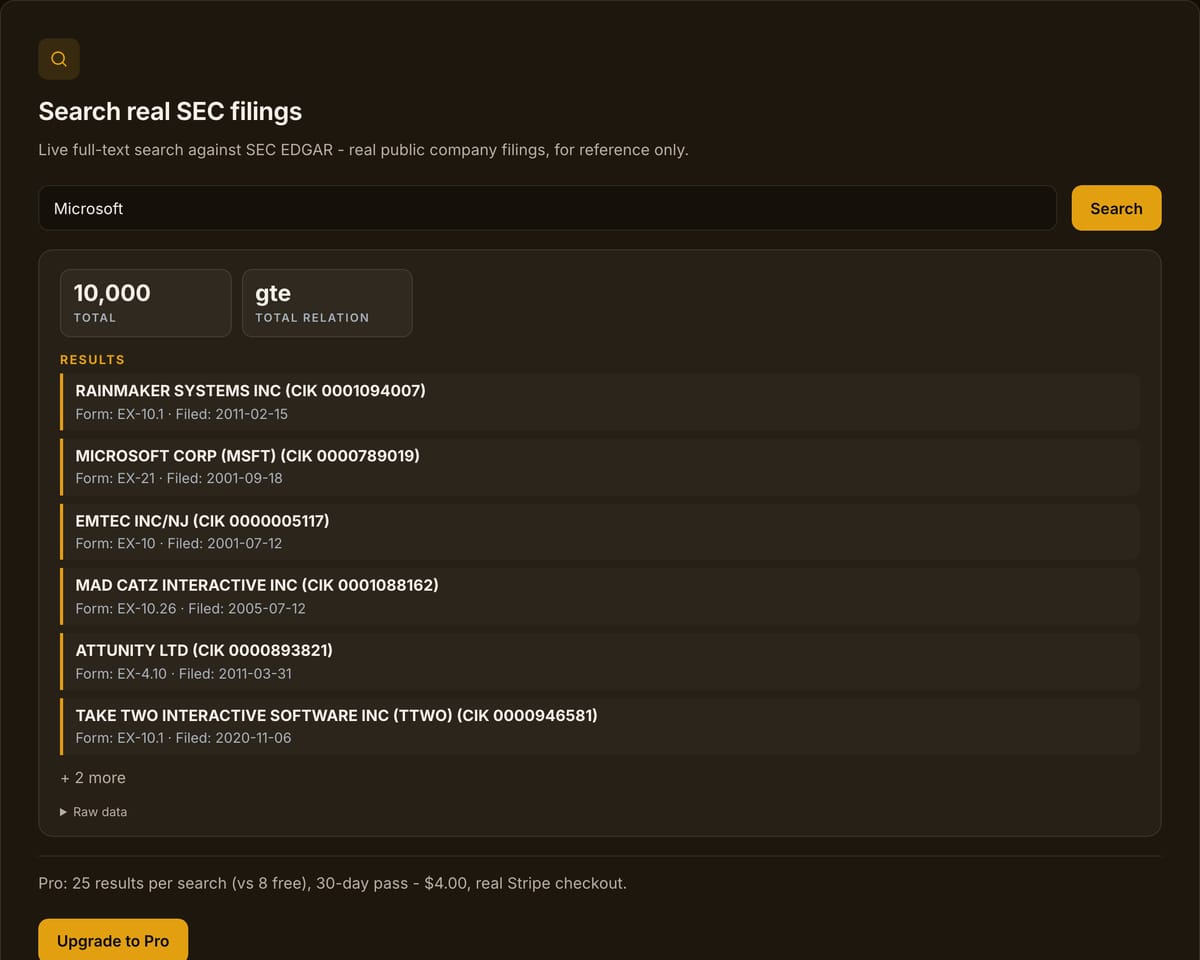 Search real SEC filings on ronhelms.cc